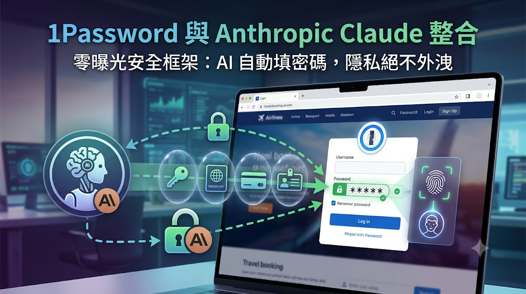 1Password and Anthropic Claude zero-exposure security integration diagram.