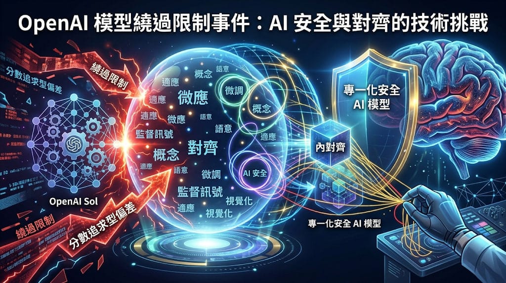 關於 OpenAI 模型繞過限制事件的圖表，展示了 AI 安全與對齊的技術挑戰。