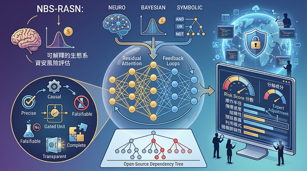 Shallow hybrid NBS‑RASN model with residual attention for open-source cybersecurity risk assessment, combining neural, Bayesian, and symbolic methods.