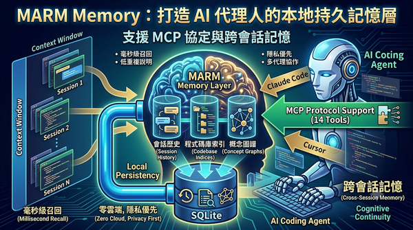 Local-first MARM Memory layer using SQLite and MCP for cross-session AI agent recall.