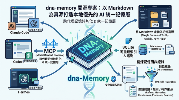 Infographic of dna-memory open-source project and its AI memory management.
