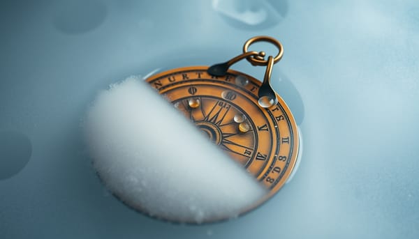 蒸餾中的古銅星盤，霧氣升騰，模型核心被提取。
